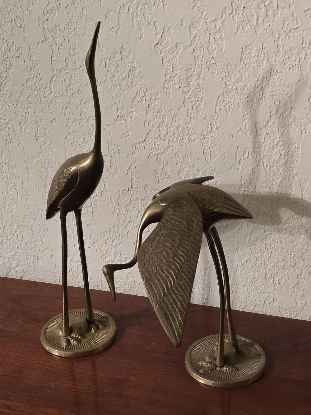 Vintage Brass Crane Sculpture Set - Elegant Gold Home Art Décor